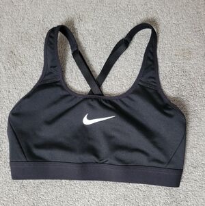 Nike Black Sports Bra with White Swoosh and Crisscross Straps